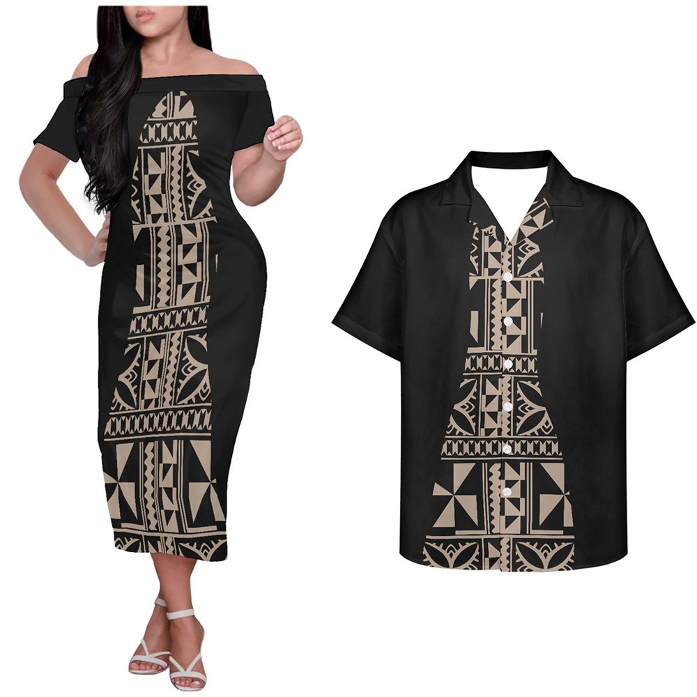 Custom Polynesian Samoa Tongan Traditional Tribal Print Sweet Lovers Matching Couples Clothes Elegant Casual Dresses Bodycon