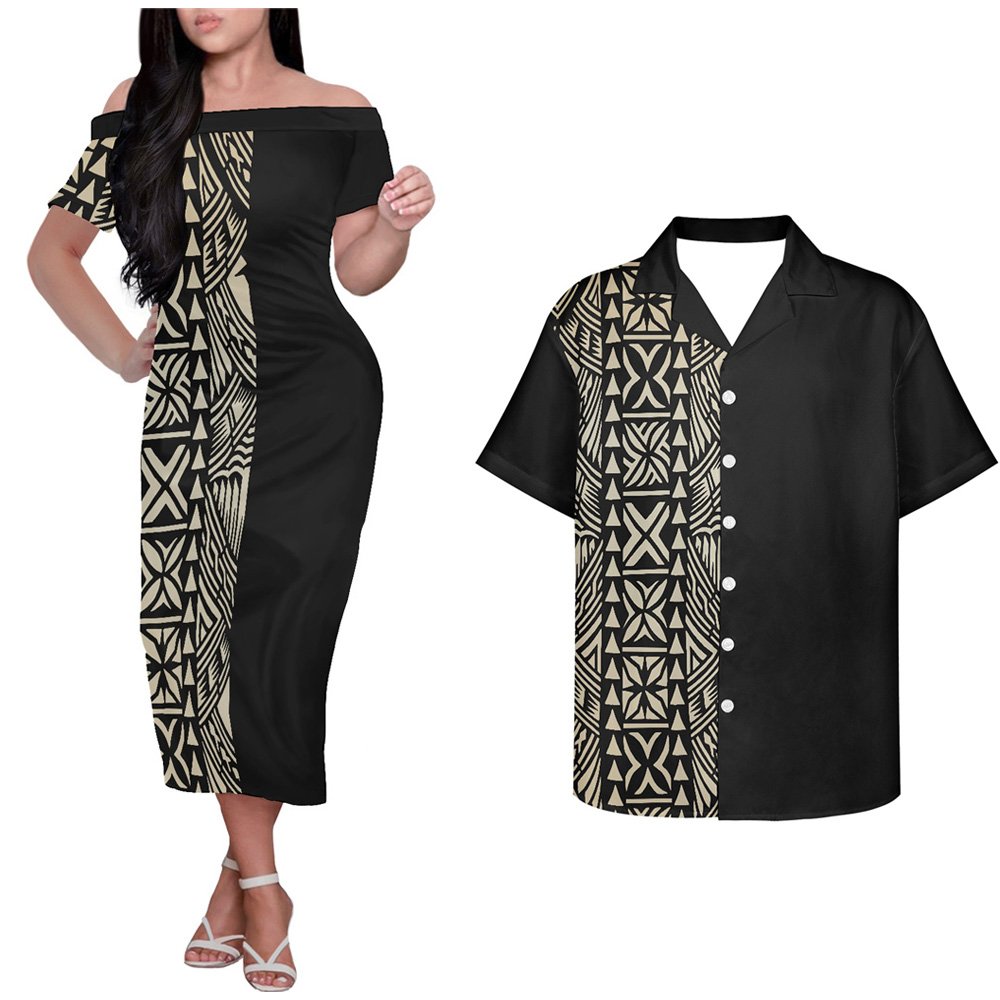 Custom Polynesian Samoa Tongan Traditional Tribal Print Sweet Lovers Matching Couples Clothes Elegant Casual Dresses Bodycon