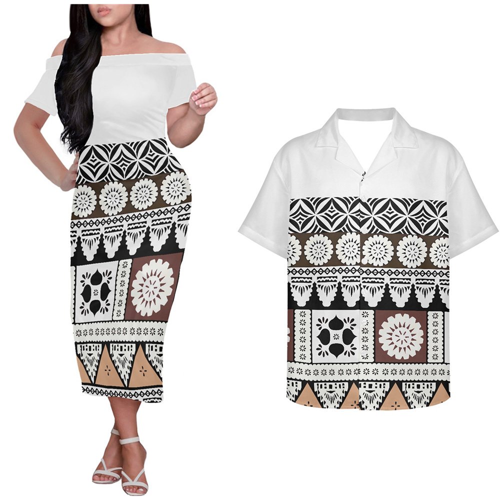 Custom Polynesian Samoa Tongan Traditional Tribal Print Sweet Lovers Matching Couples Clothes Elegant Casual Dresses Bodycon