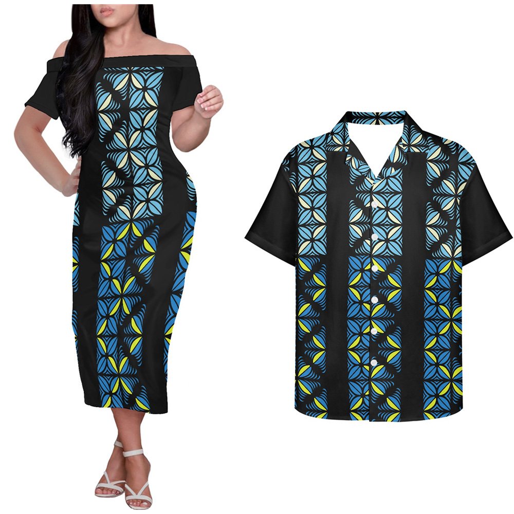 Custom Polynesian Samoa Tongan Traditional Tribal Print Sweet Lovers Matching Couples Clothes Elegant Casual Dresses Bodycon