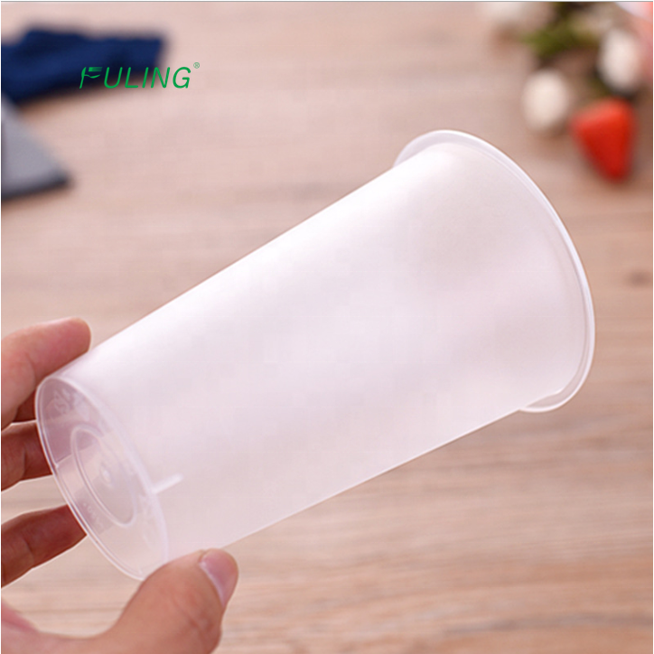 High quality matt pp injection fruit tea, juice drink packaging cups disposable takeaway drink hard slim cup