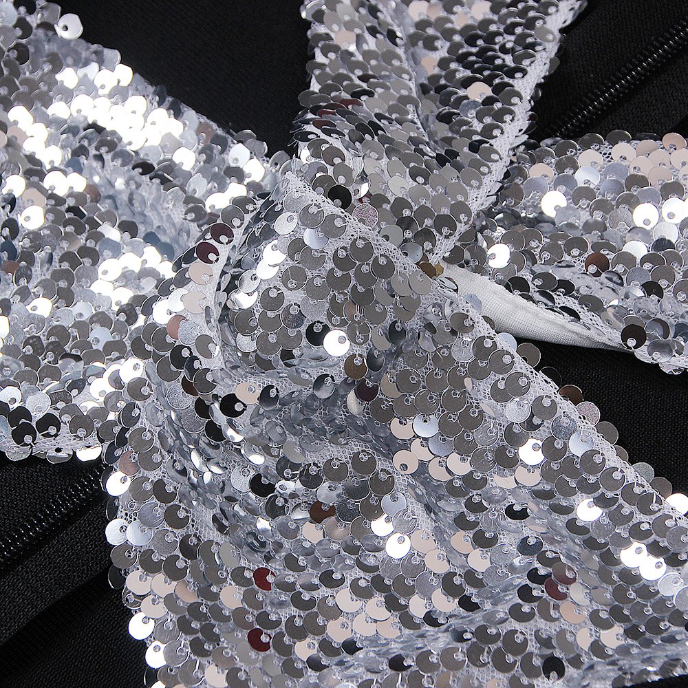 2022 Hot Sexy Cutout Cross Sequin Long Sleeve Slim Fit Black Dress Women Clothing