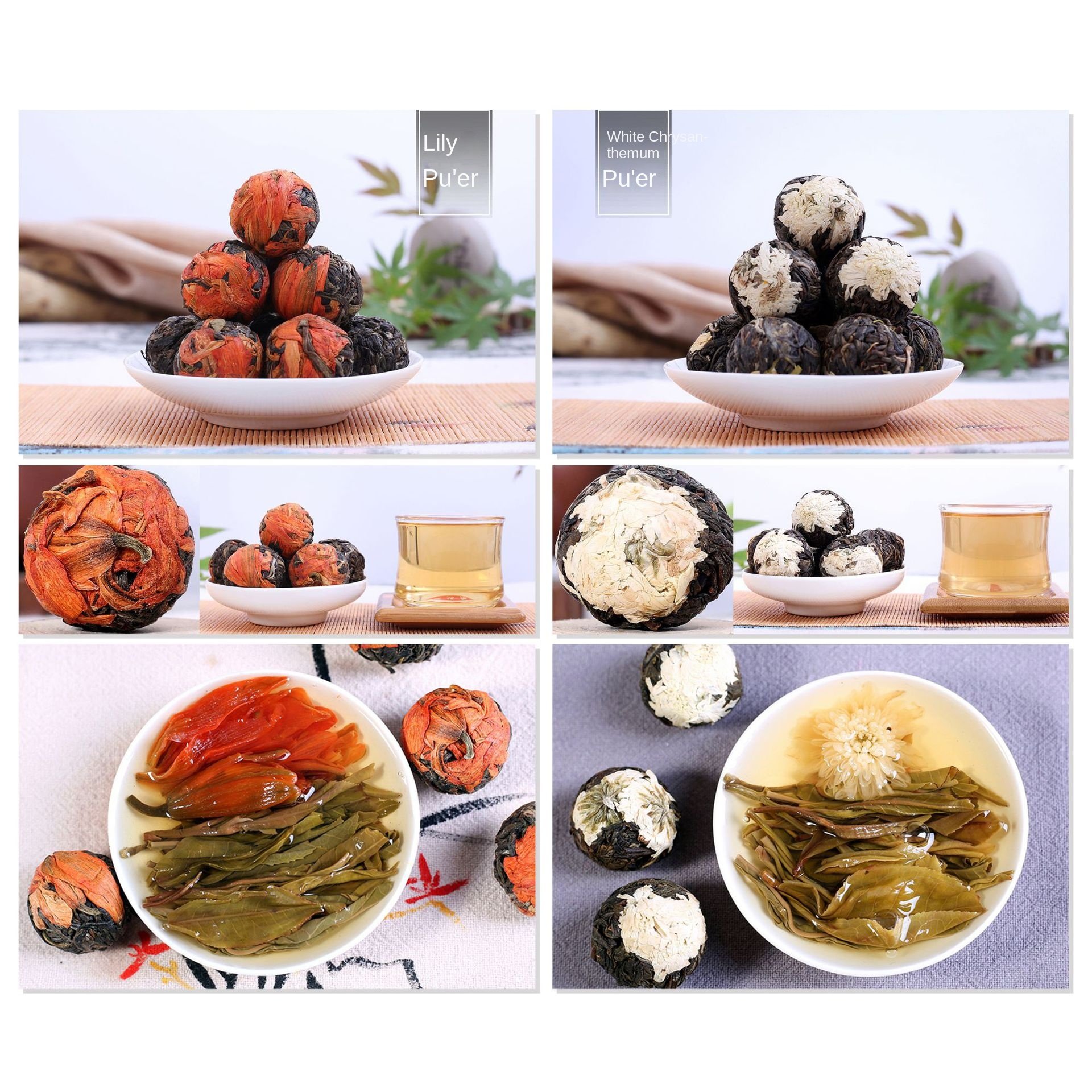 Wholesale Yunnan Pu'er Dragon Ball Flower Tea Bulk Raw Pu'er Tea with Seasoned 18 Grain box Slimming Specialty Tea