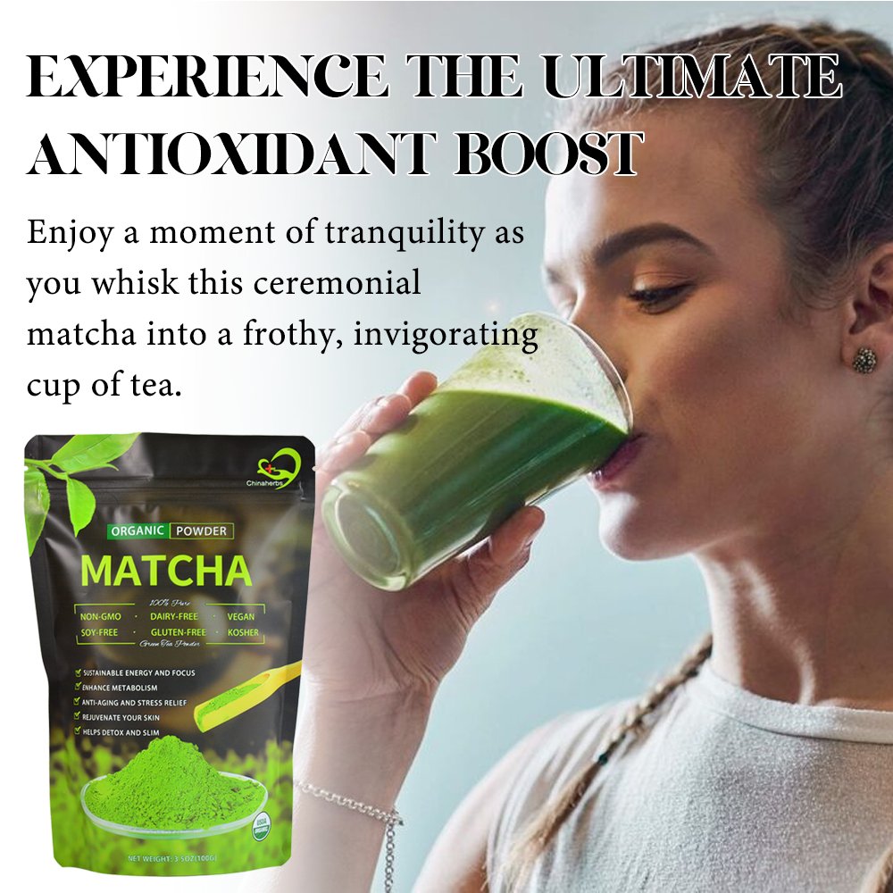 Chinaherbs Organic Matcha Powder 100g Original Premium Green Tea Superfood Smoothies Baking Lattes Hot Sale Bulk Packaging