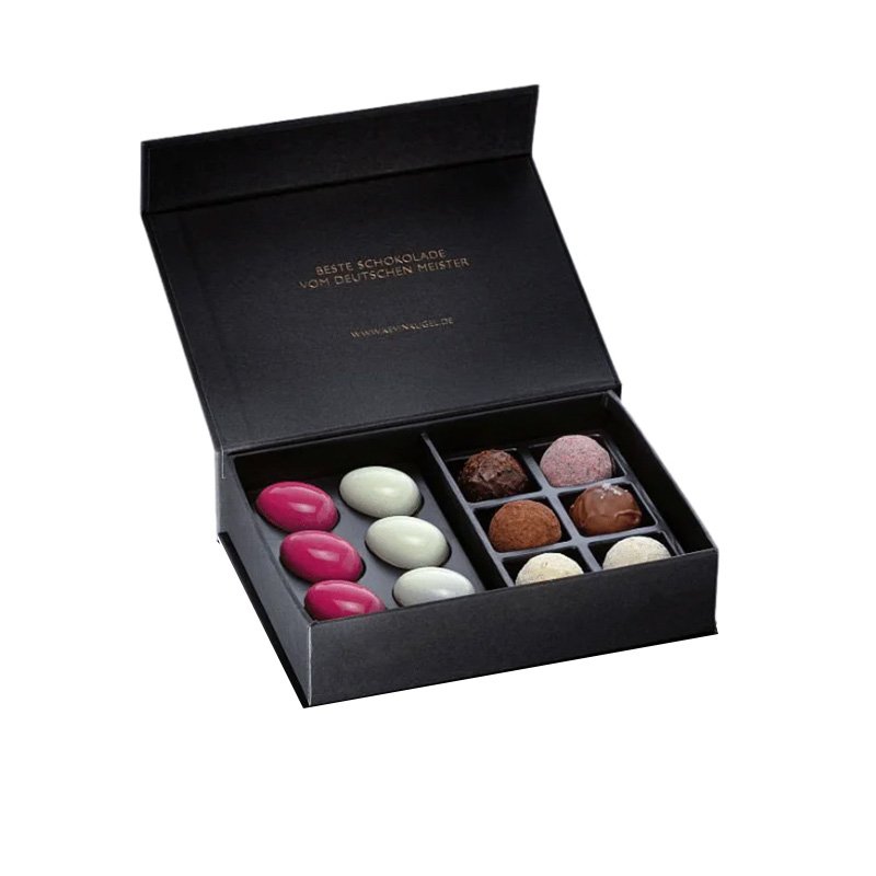 Luxury Rigid Cardboard Chocolate Candy Packaging Magnetic Box with Plastic Tray Insert Custom Logo Matt Black Food LX Paperboard