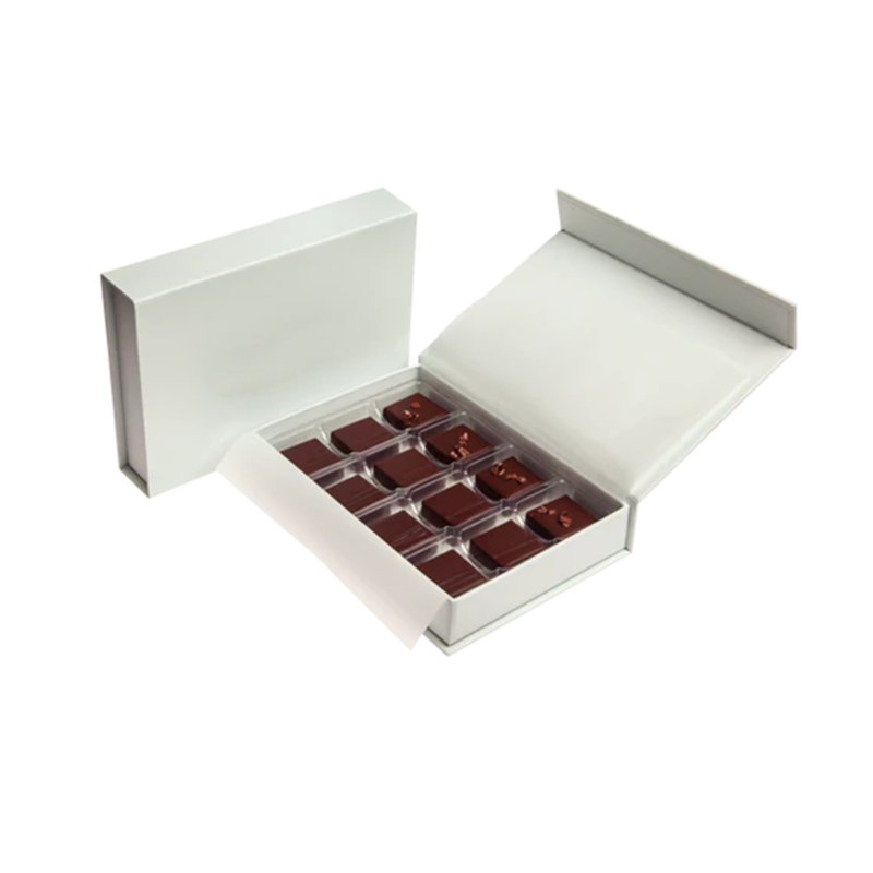 Luxury Rigid Cardboard Chocolate Candy Packaging Magnetic Box with Plastic Tray Insert Custom Logo Matt Black Food LX Paperboard