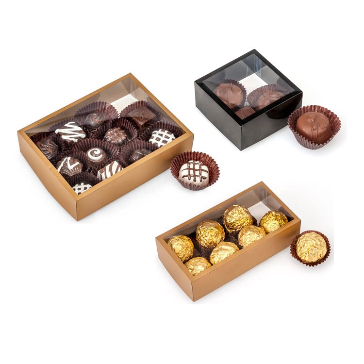 Custom logo printed truffle packaging chocolate box with clear lid