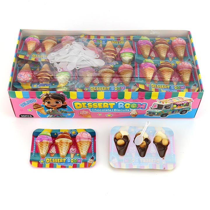 Dessert room ice cream shaped chocolate cream with biscuit ball