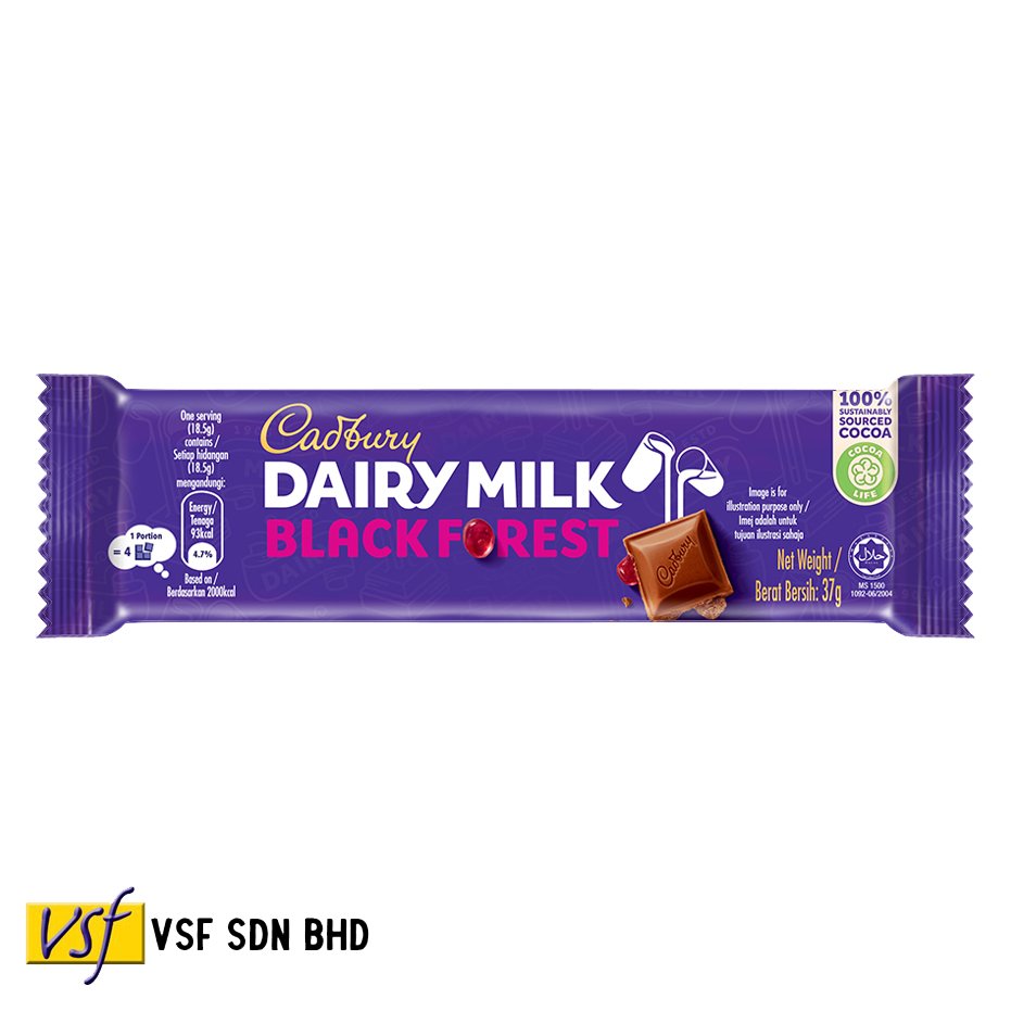 Cadbur y Dairy Milk Chocolate Bar Black Forest 37g x 24 x 12