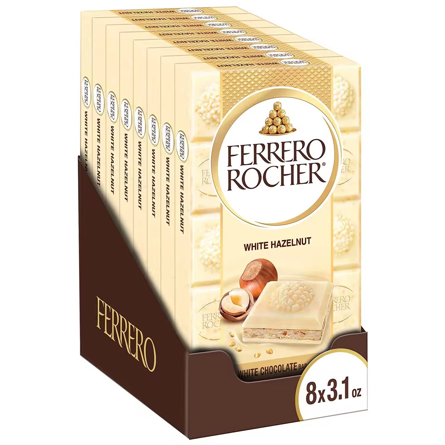 Ferrero Rocher Premium Chocolate Bars, White Chocolate Hazelnut Individually Wrapped, Luxury Chocolate