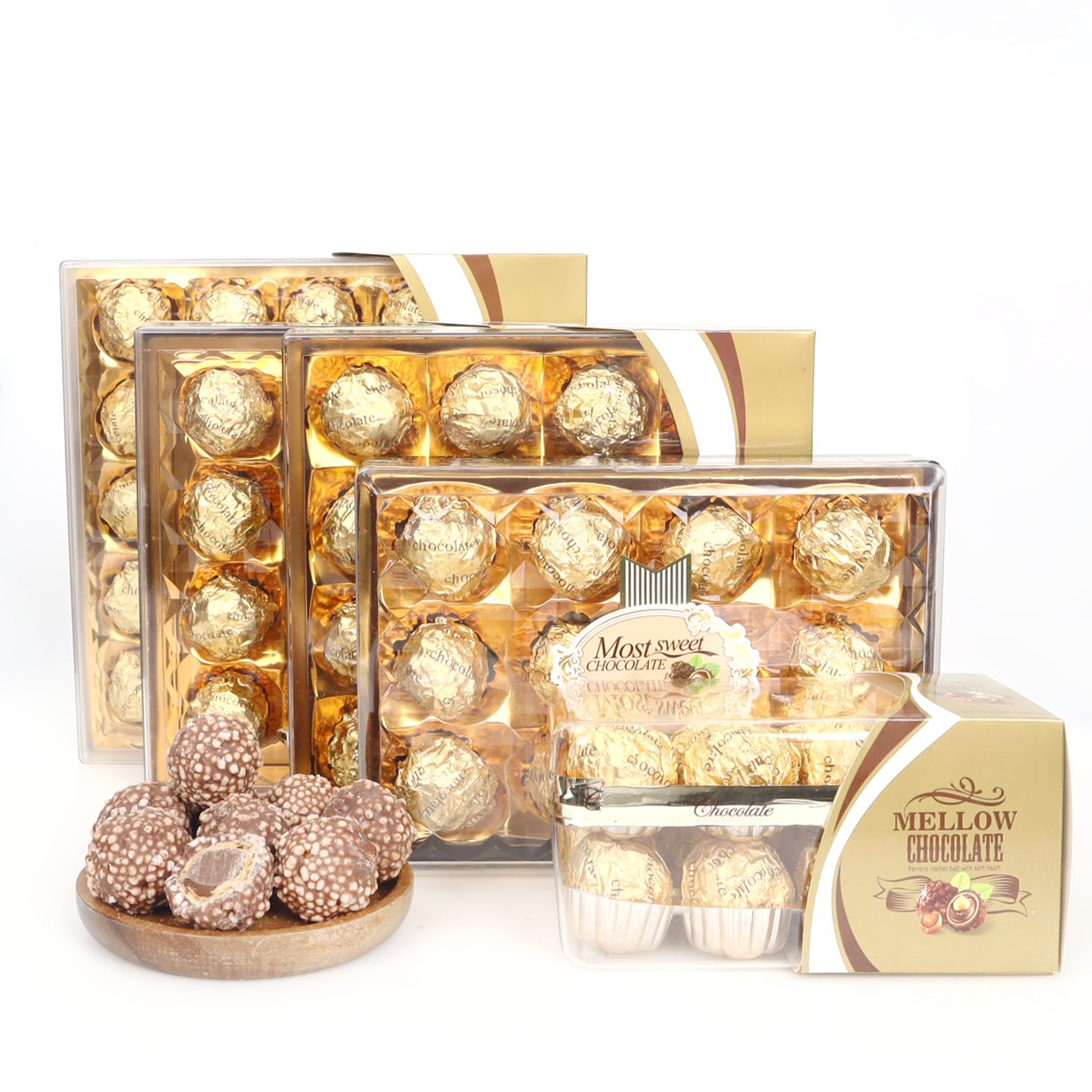 Chocolate supplier wholesale Custom private label cocoa snacks nut milk Compound chocolate Golden chocolate ball