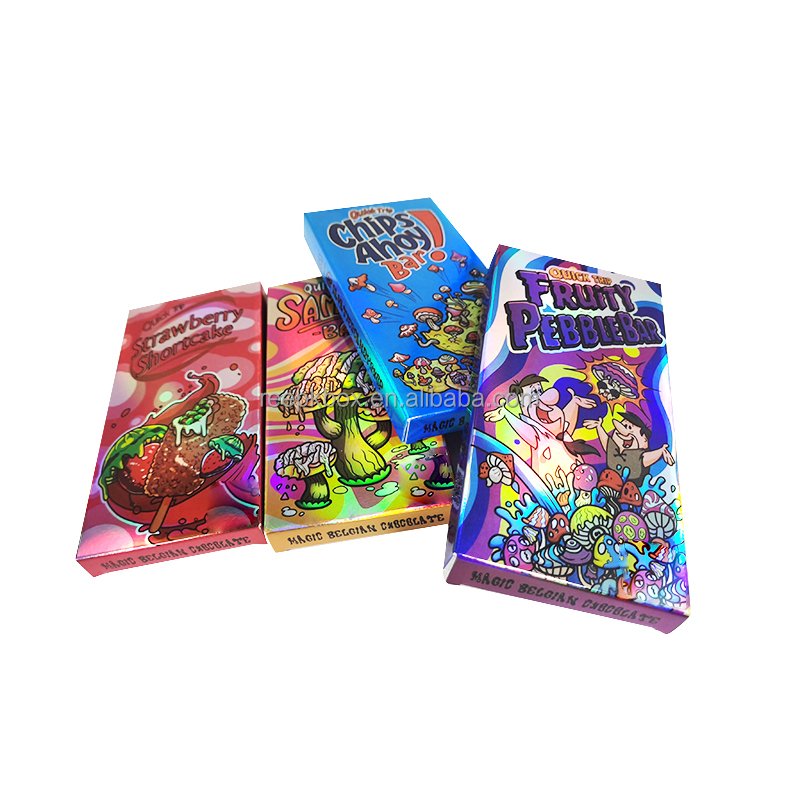 Chocolate Bar Packaging Box Packaging Custom Holographic Cartoon Resistant One Gummy up Edible Mushroom Chocolate Bar Child Food