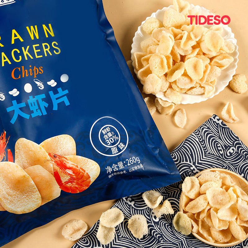 TIDESO Chinese casual seafood snack Uncooked Dried crisp prawn crackers fried snack shrimp potato chips