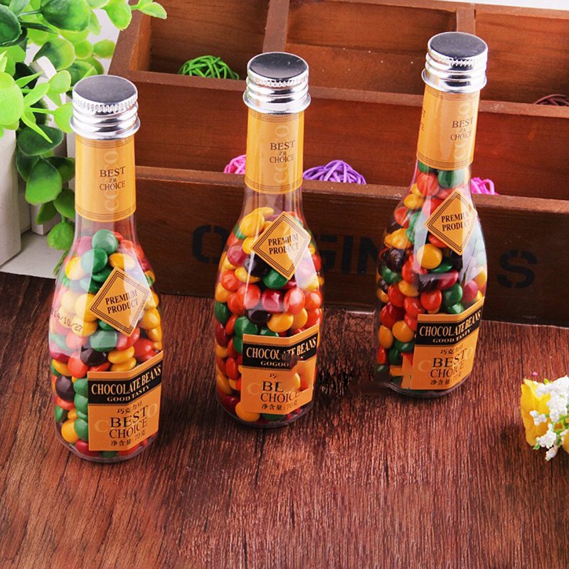 wholesale 70g bottled chocolate beans long bottled rainbow colorful sugar red wine bottle chocolate beans