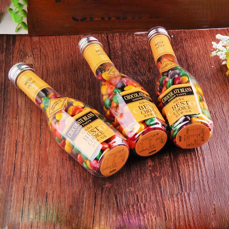 wholesale 70g bottled chocolate beans long bottled rainbow colorful sugar red wine bottle chocolate beans