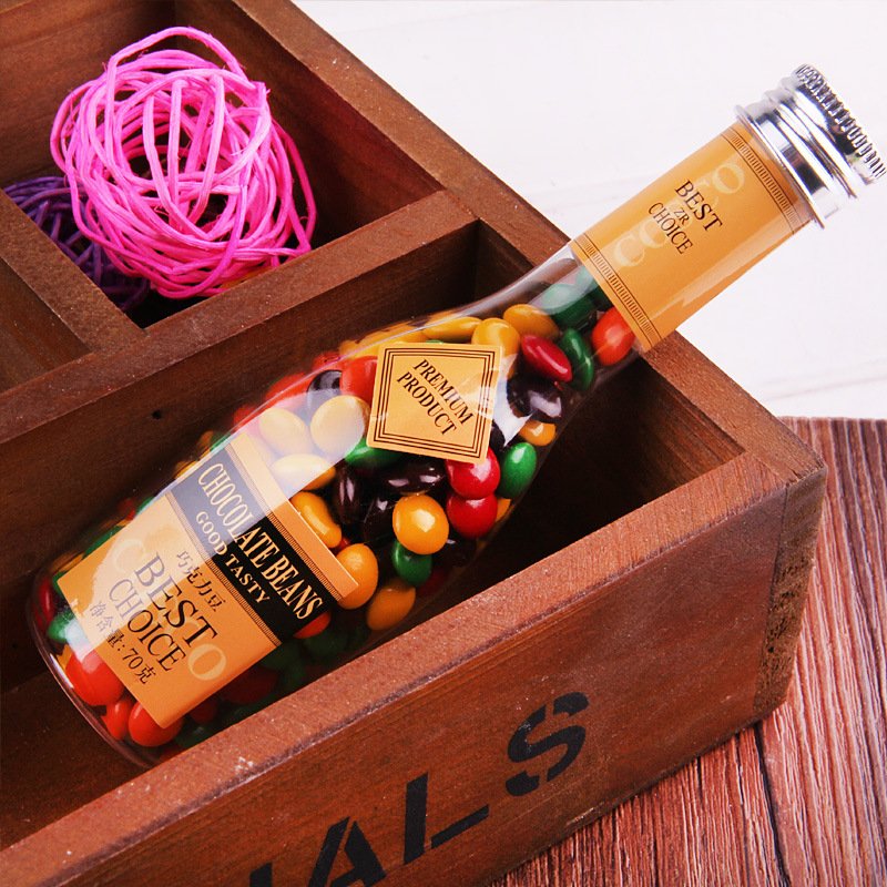 wholesale 70g bottled chocolate beans long bottled rainbow colorful sugar red wine bottle chocolate beans