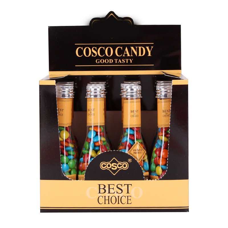 wholesale 70g bottled chocolate beans long bottled rainbow colorful sugar red wine bottle chocolate beans