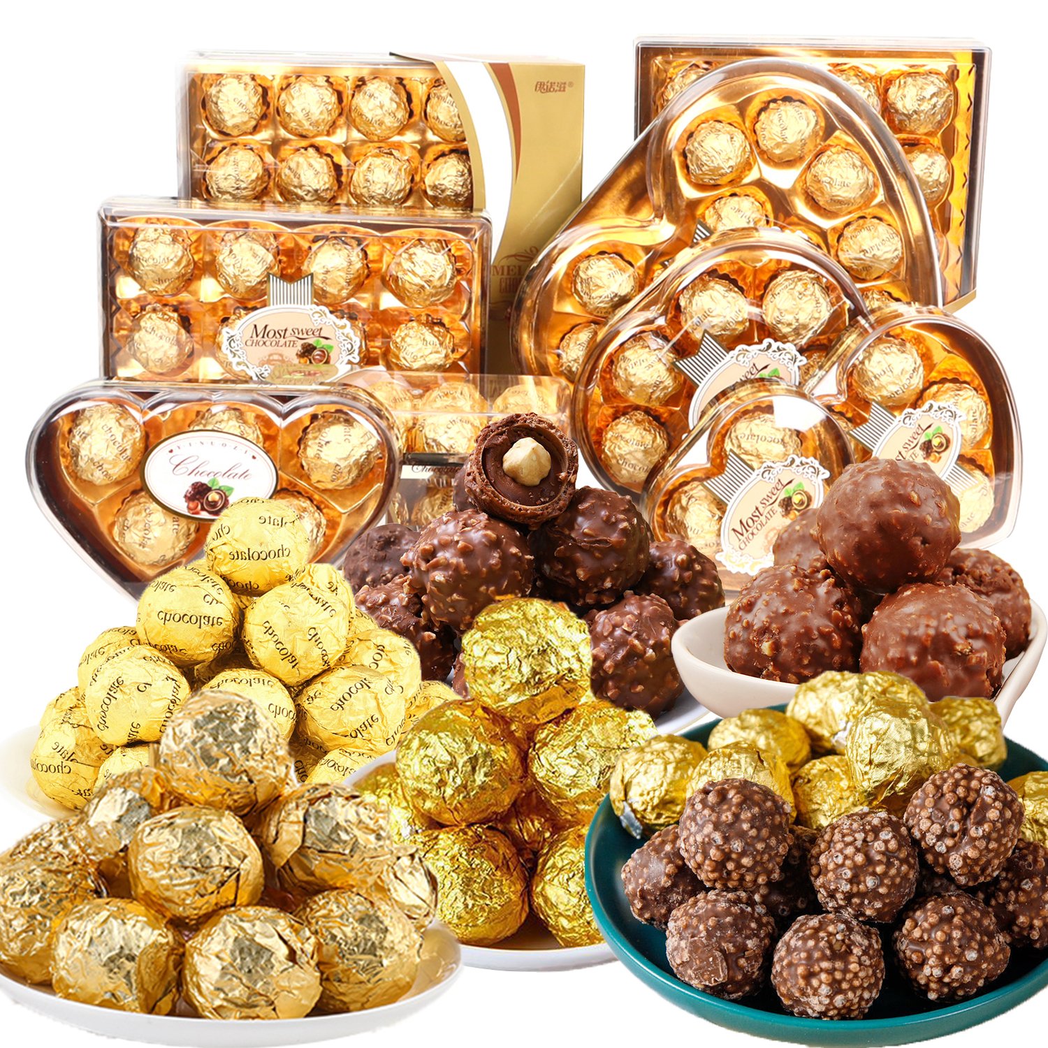 Factory Direct Sale Custom Label Gift Box Packaging Palmin Hazelnut Filled Gold Chocolate Ball Nut Chocolate Candy Snacks