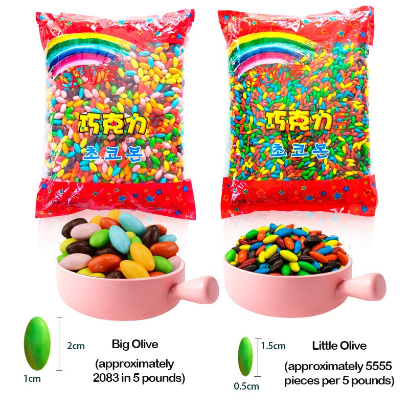 wholesale bulk 2.5kg cocoa olive shaped colorful chocolate beans mini chocolates candy
