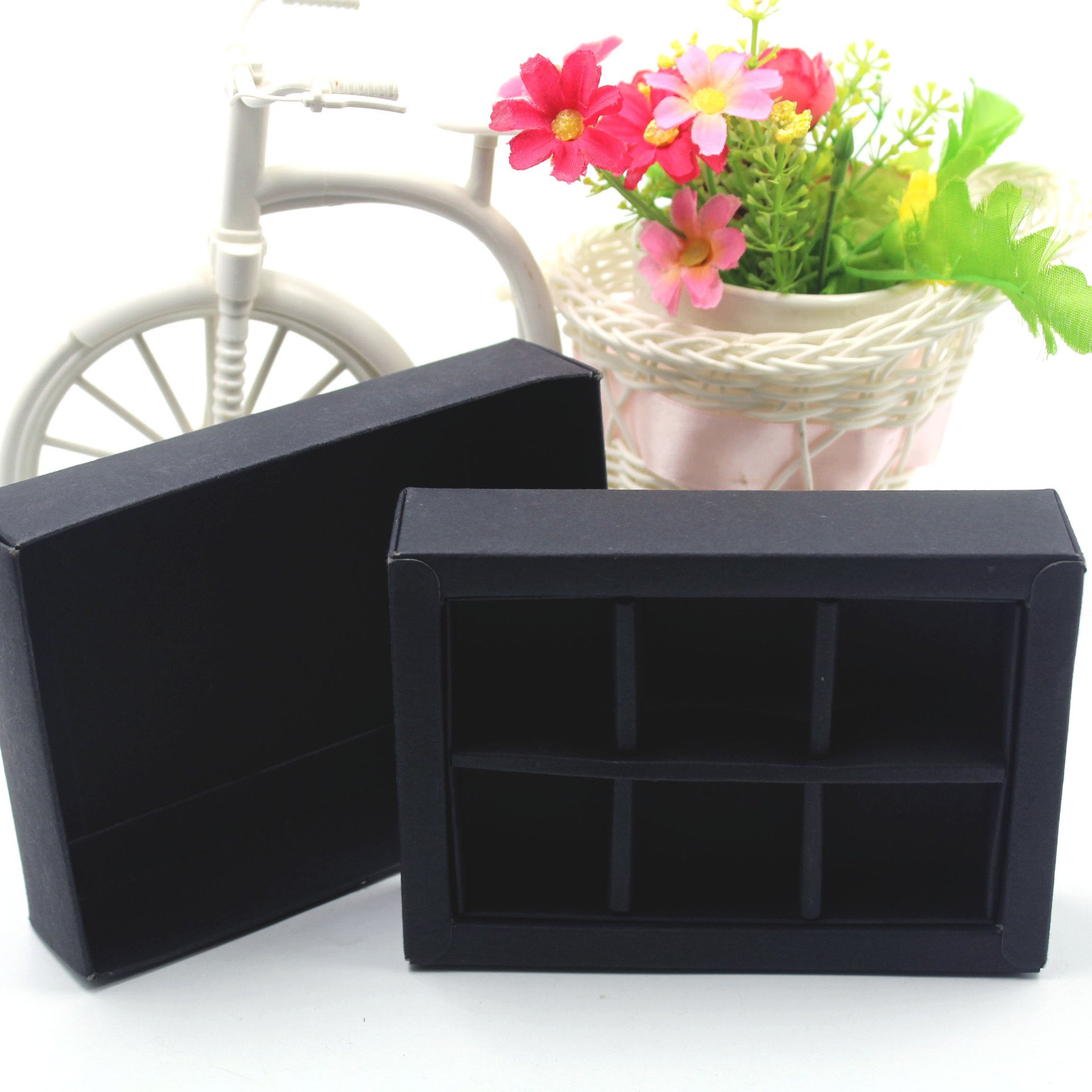 wholesale gift slab chocolate brigadeiro paper boxes recyclable elegant laminate black 6 grids chocolate package bo