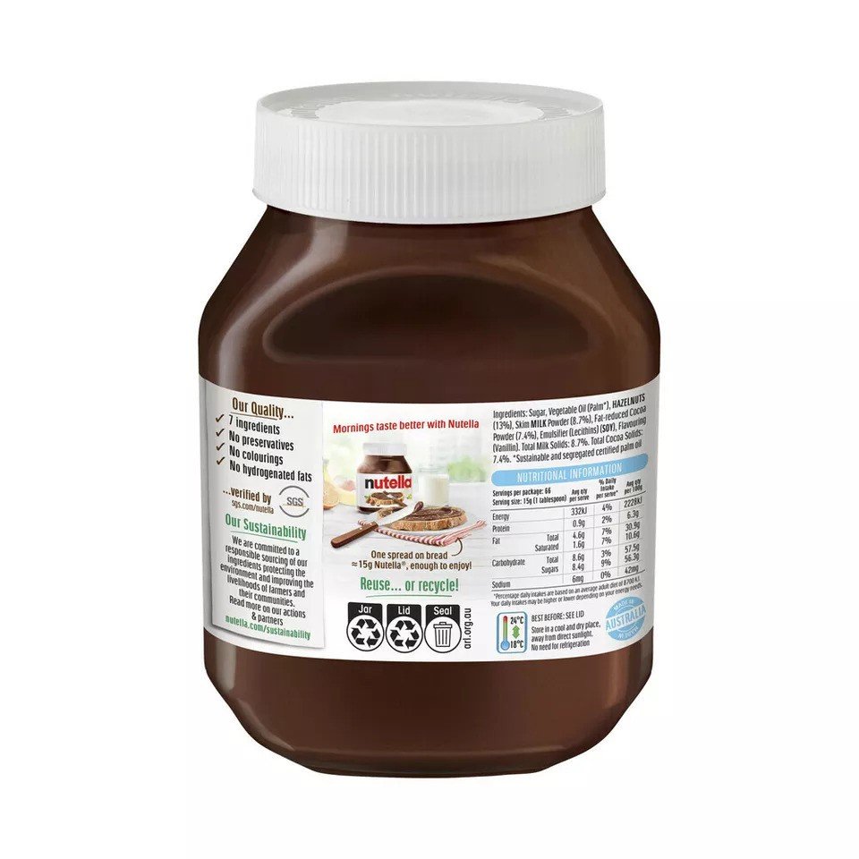 Wholesale Ferrero Nutella Original 1kg Family Jar Hazelnut Chocolate Spread with Milk Flavor Additional Candy Ingredient 750g