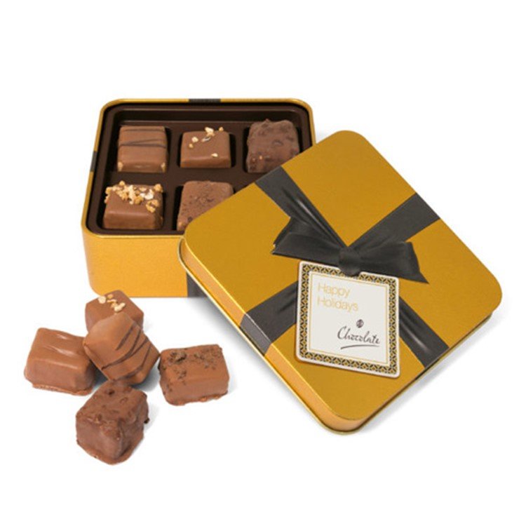 Custom Square Chocolate Tin Box With Window On Lid 6 Inch Packing Food Sweet Candy Packaging Carousel Metal Tin Music Box