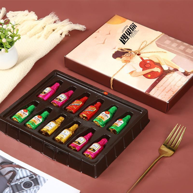 156g bottle shaped sandwi chocolate wine heart chocolate gummy candy chocolates wholesale