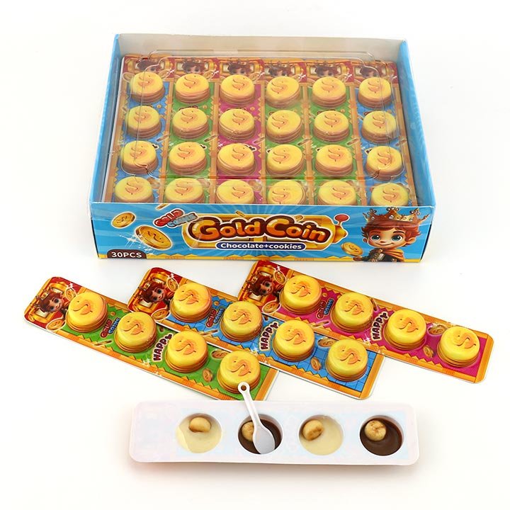 4-in-1 Gold Coin shaped choco biscuits black and white chocolate cookies ball