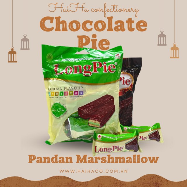 Pandan Luxury Product with best quality Chocolate with Pandan marshmallow Pie LONGPIE brand from HaiHa confectionery