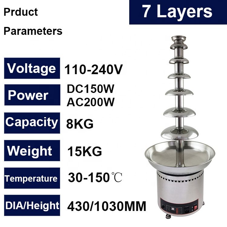Stainless Steel 7 Tier Chocolate Fountain with High Quality 110v 220v