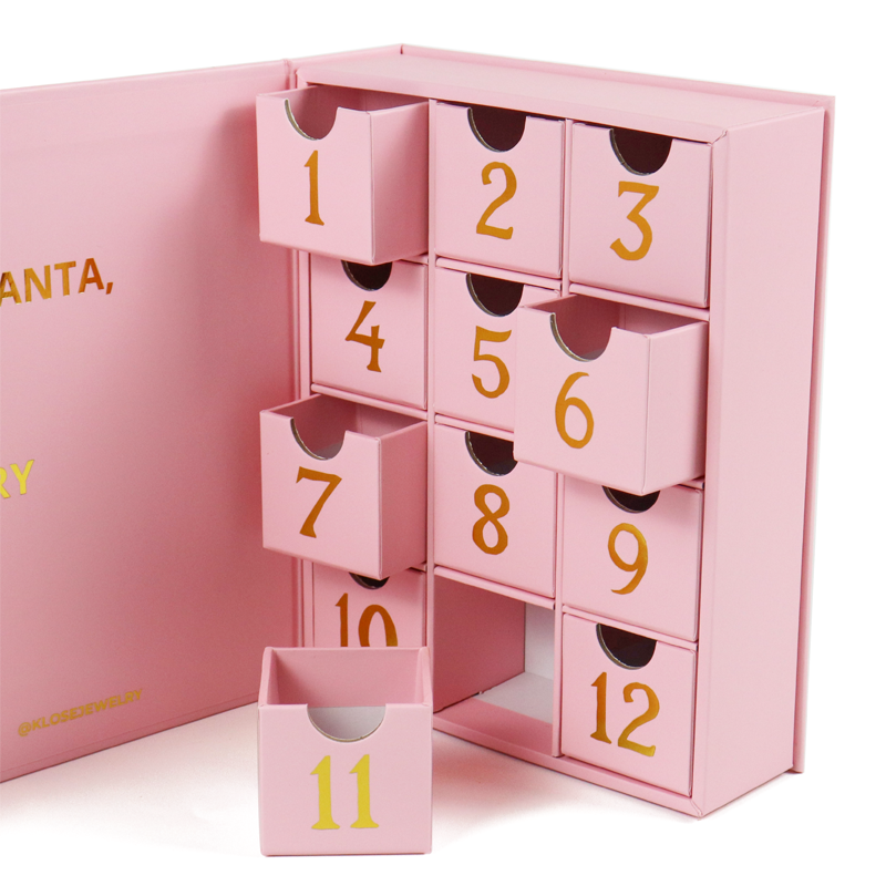 Custom Design Cosmetic Make Up Drawer Present Box Paper Advent Coffee Calendar Countdown Candy Chocolate Packaging Gift Box