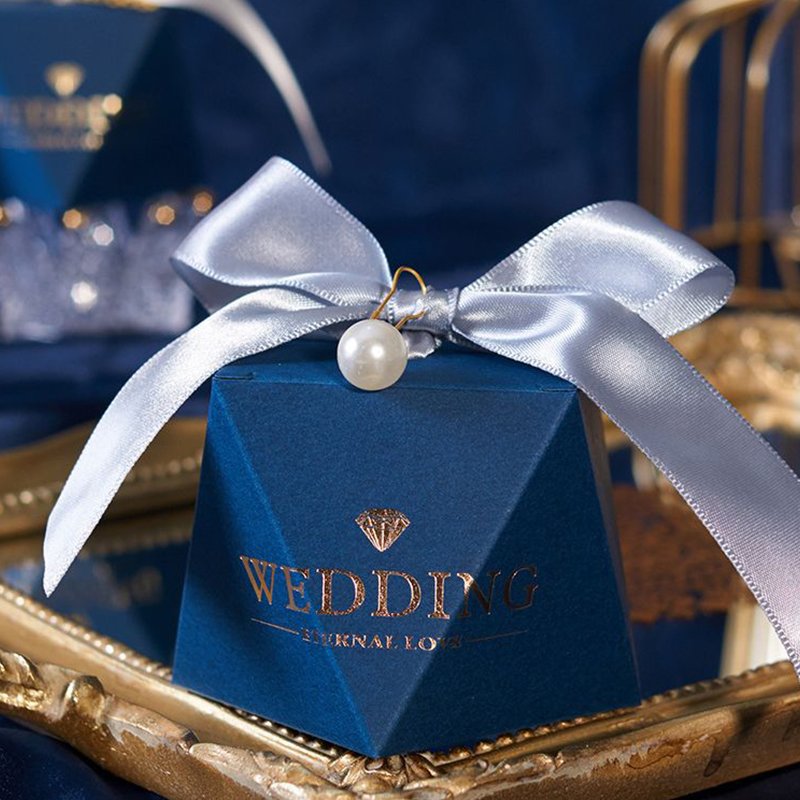 Blue Wedding Box Sweets Candy Chocolate Diamond Wedding Favor Candy Box Gift Candy Packaging for Guests Party Engagement