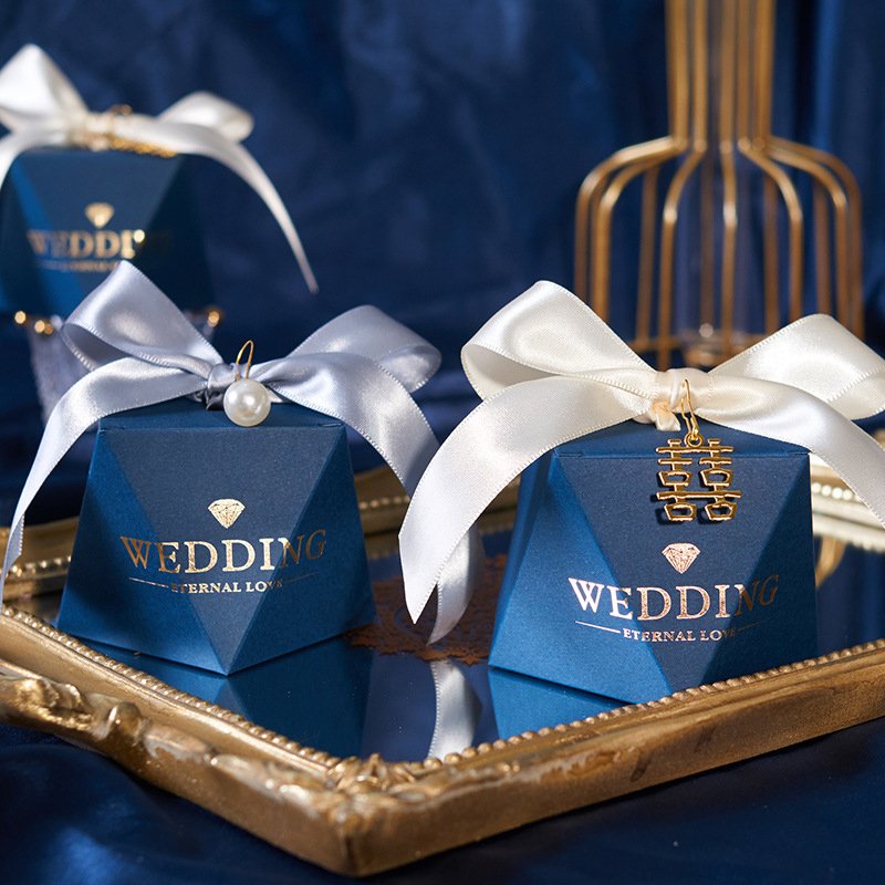 Blue Wedding Box Sweets Candy Chocolate Diamond Wedding Favor Candy Box Gift Candy Packaging for Guests Party Engagement
