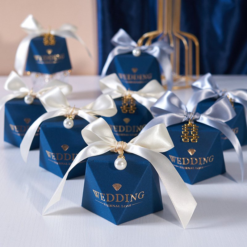 Blue Wedding Box Sweets Candy Chocolate Diamond Wedding Favor Candy Box Gift Candy Packaging for Guests Party Engagement