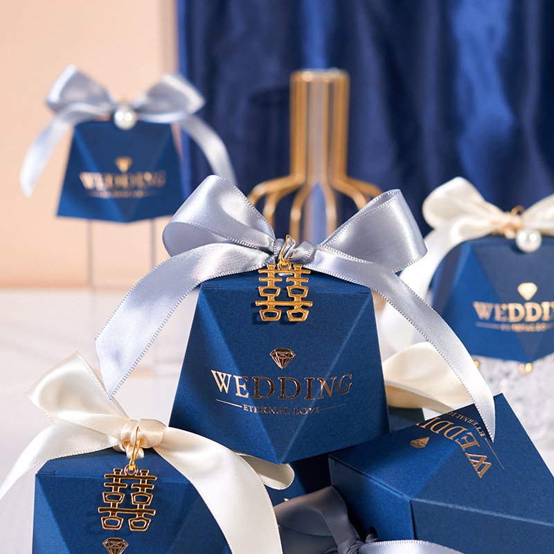 Blue Wedding Box Sweets Candy Chocolate Diamond Wedding Favor Candy Box Gift Candy Packaging for Guests Party Engagement