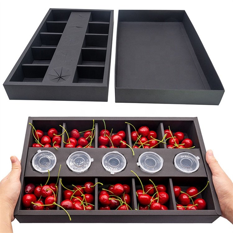 Wholesale Picnic Box Black Party Chocolate Sushi Bento Japanese Dunking Box Dessert Catering Packaging Platter Box With Dividers