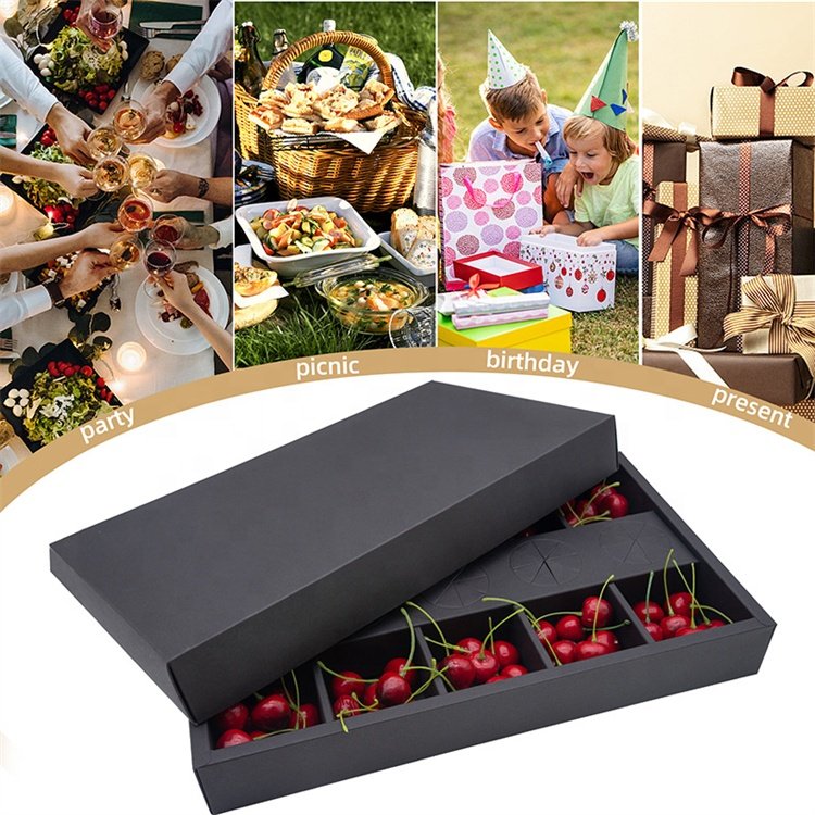 Wholesale Picnic Box Black Party Chocolate Sushi Bento Japanese Dunking Box Dessert Catering Packaging Platter Box With Dividers