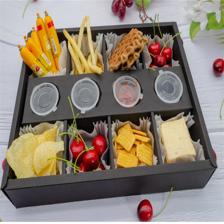 Wholesale Picnic Box Black Party Chocolate Sushi Bento Japanese Dunking Box Dessert Catering Packaging Platter Box With Dividers