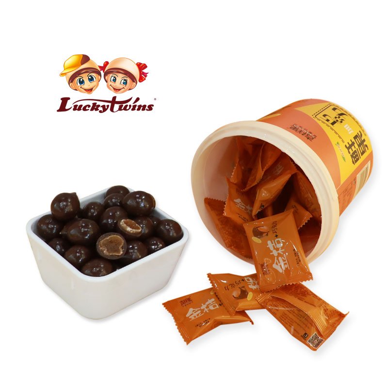 Hot sales customized Fruit flavor sweet kumquat chocolate ball in bucket packaging for wholesale