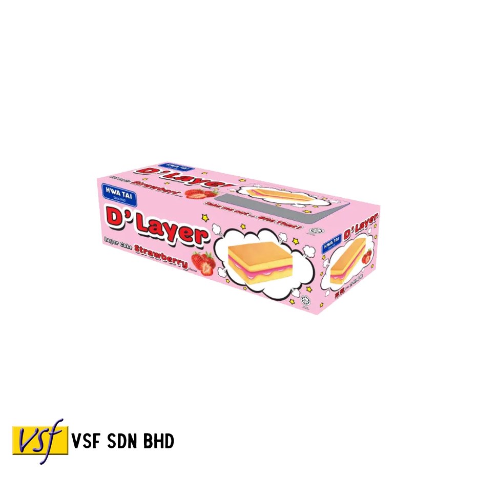 Hwa Tai D'Layer Cake Strawberry Flavour 18g x 18s x 12 box Vitamin A B1 B2 B6 D Calcium Iron No Cholesterol No Trans Fat No MSG
