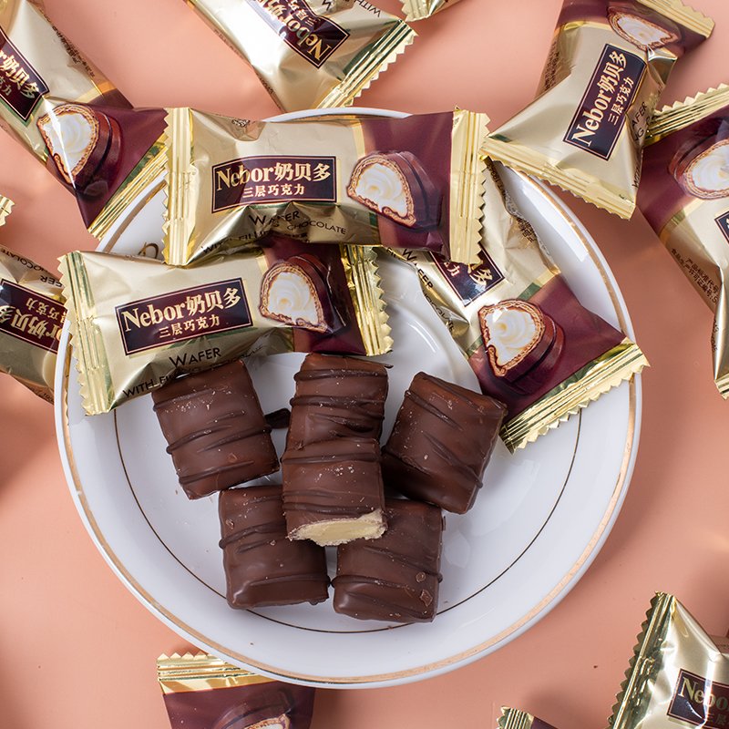 bulk wholesale snacks milk chocolate triple layer chocolate candy crispy sweet candy chocolate candy