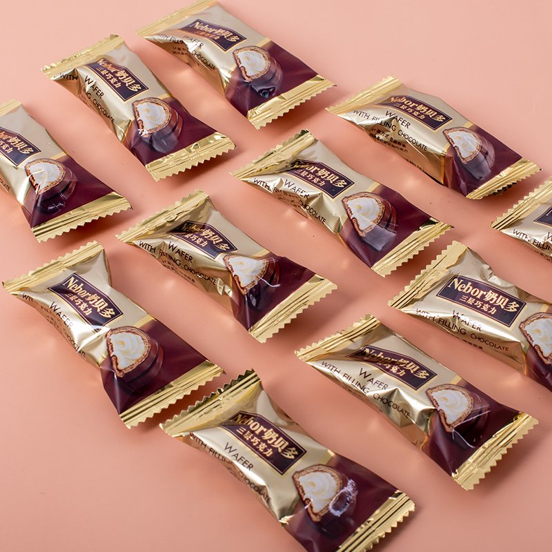 bulk wholesale snacks milk chocolate triple layer chocolate candy crispy sweet candy chocolate candy