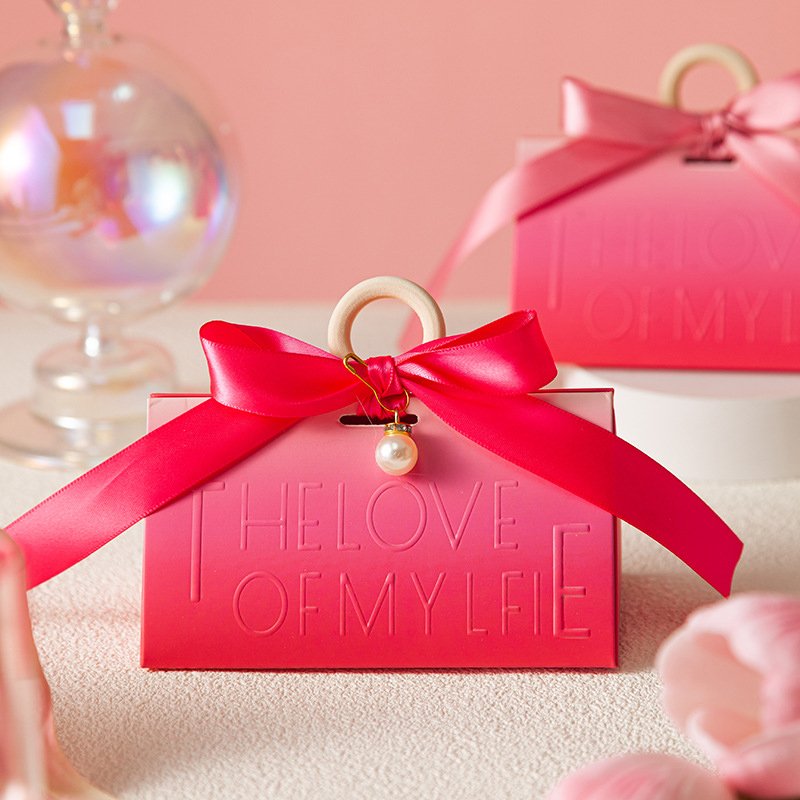 Chocolate Boxes Rose Red Decoration Candy Box with Ribbon and Wooden Beads Chocolate Bags Gift Packing Box