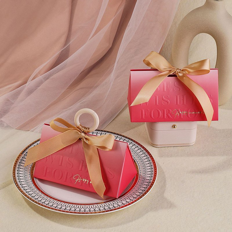 Chocolate Boxes Rose Red Decoration Candy Box with Ribbon and Wooden Beads Chocolate Bags Gift Packing Box