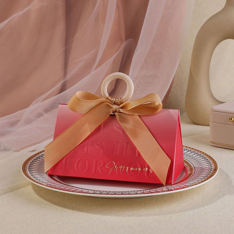 Chocolate Boxes Rose Red Decoration Candy Box with Ribbon and Wooden Beads Chocolate Bags Gift Packing Box