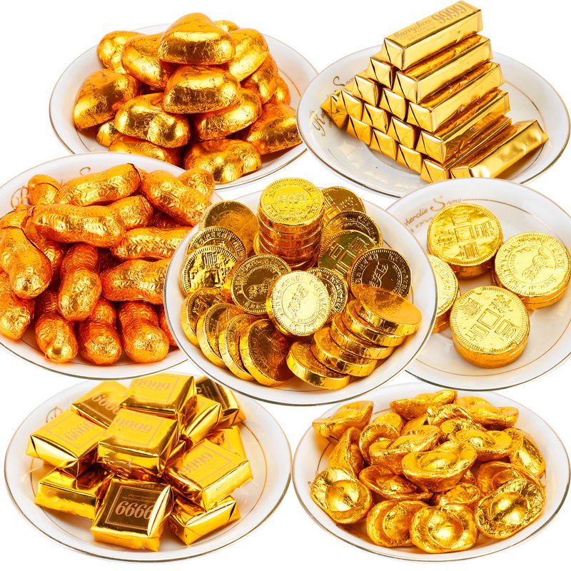 OEM Chocolate Factory Wholesale Chinese Snacks Bulk Palmin Chocolate Goid Coins Chocolate Ball Gold Ingot