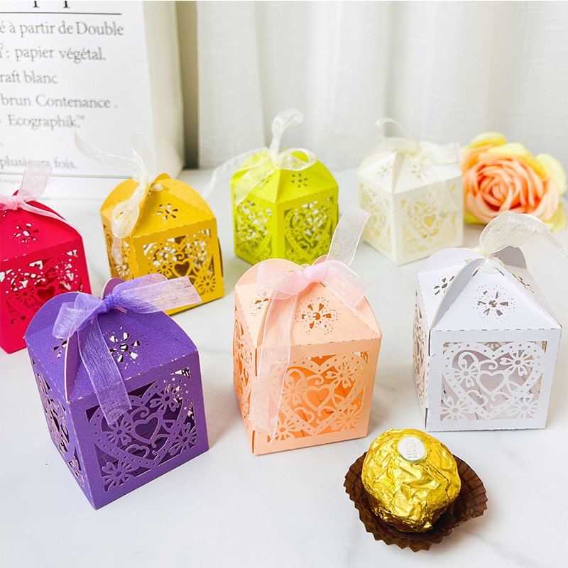 Custom Pearl Paper Laser Cut Wedding Gift Box Candy Sweet Packaging Party Favors Small Chocolate Box