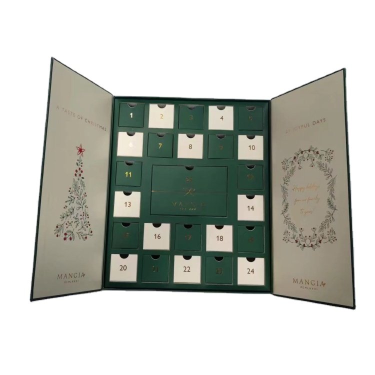 Custom logo surprise jewlery box packaging paper Cosmetic chocolate candle Christmas advent calender calendar box 12 days