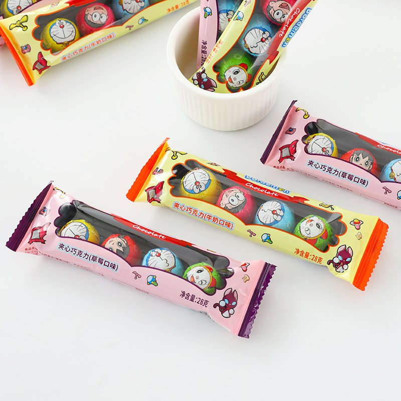 28g 4 children's snacks cartoon packaging spherical pure cocoa strawberry milk flavored sandwich chocolate chocolates wholesale