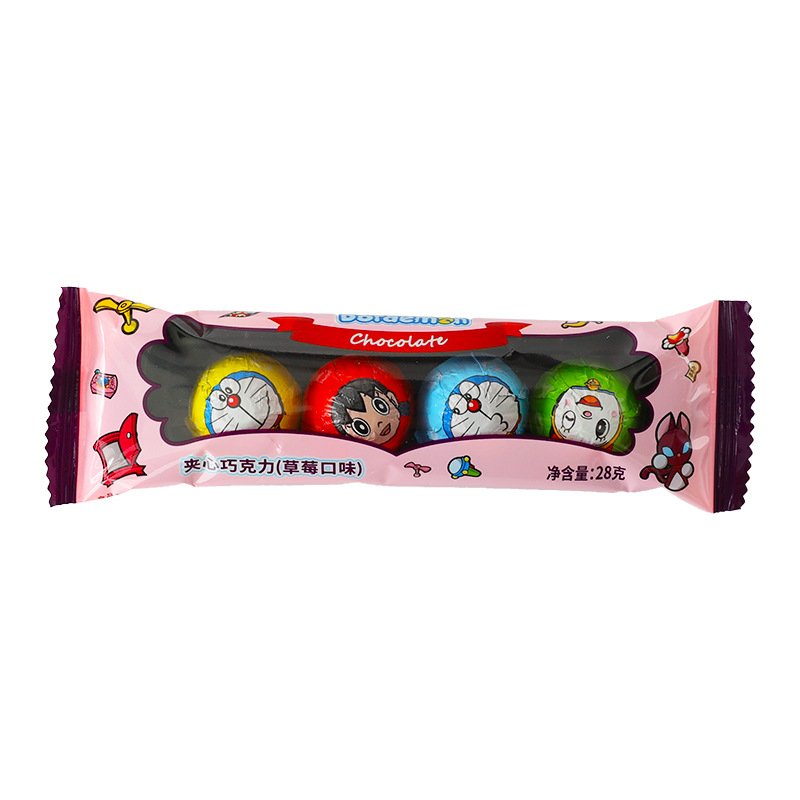 28g 4 children's snacks cartoon packaging spherical pure cocoa strawberry milk flavored sandwich chocolate chocolates wholesale